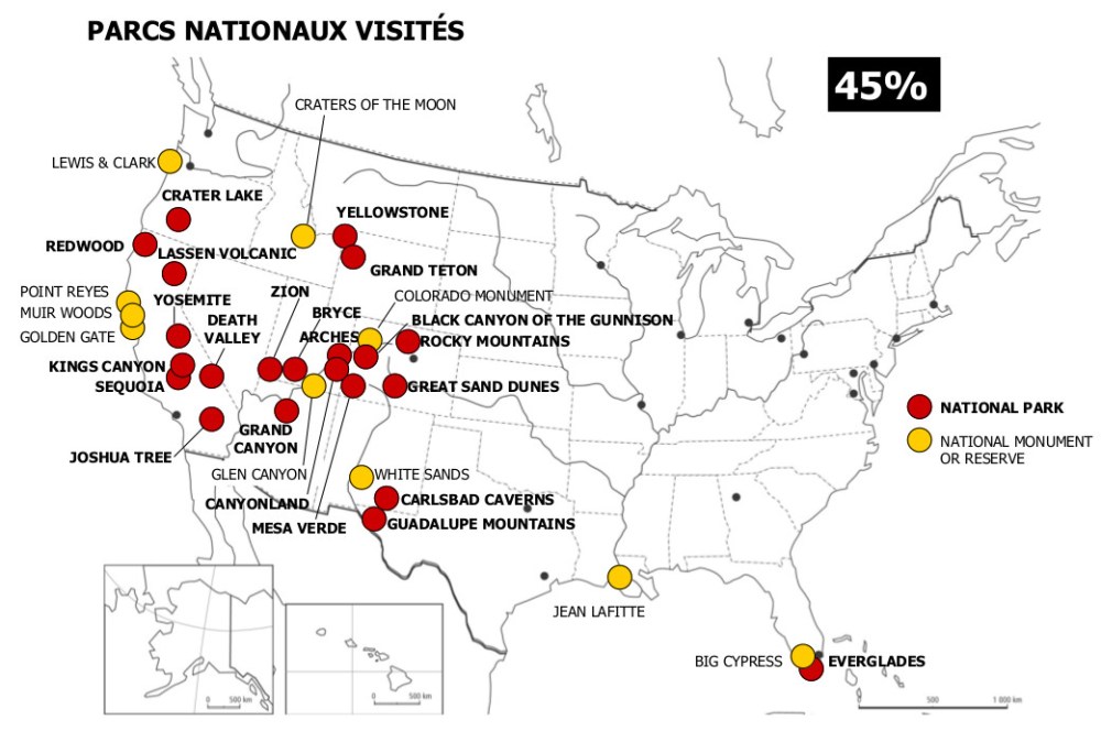 Carte parcs nationaux USA